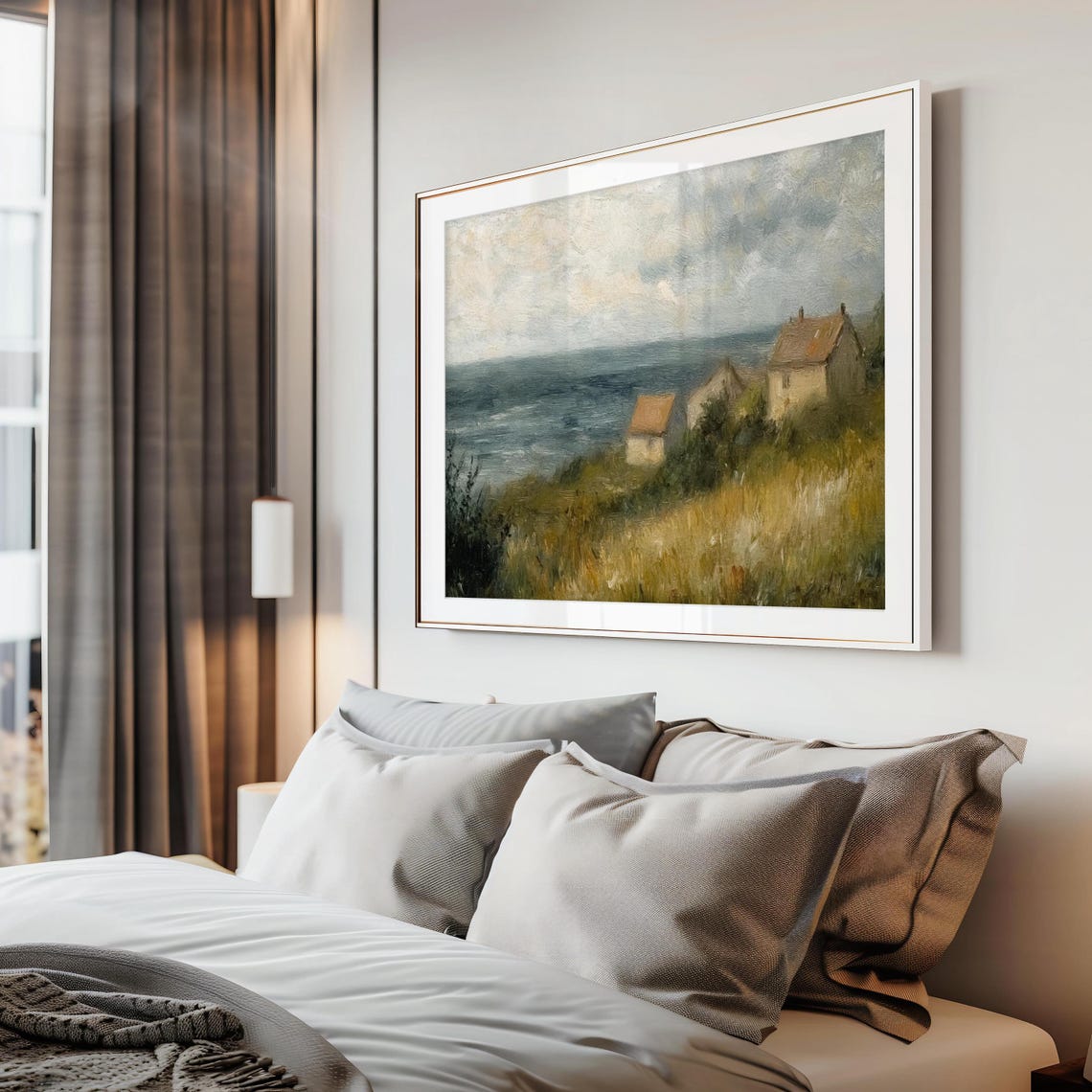Coastal Village By The Sea Impressionist Oil Painting Seascape Poster - Image 2