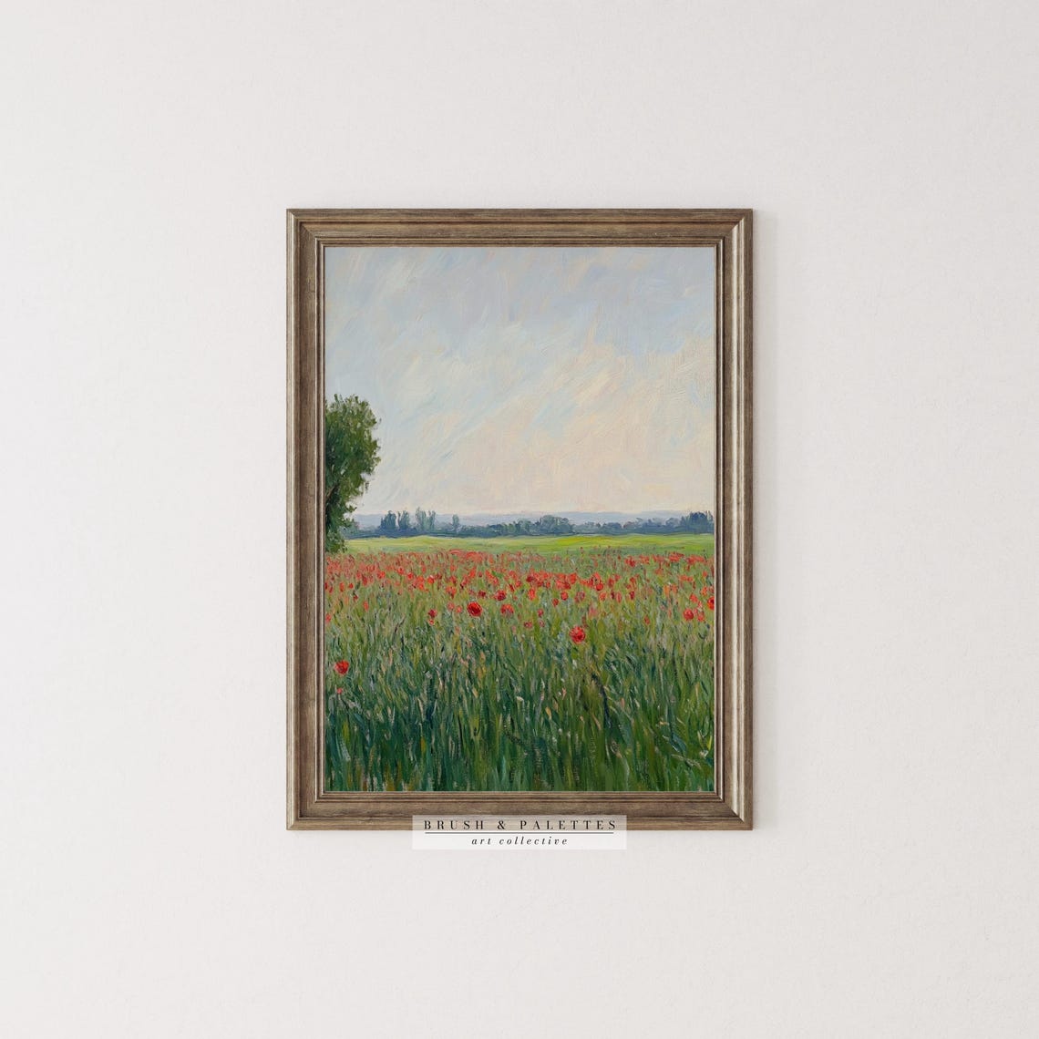 Red Poppy Field Green Meadow Soft Blue Sky Impressionist Print - Image 3