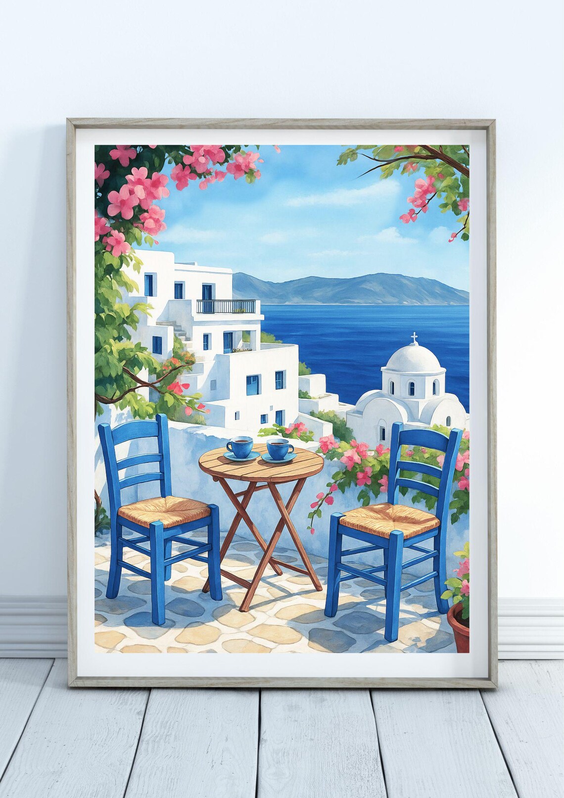 Santorini Coffee Art Print, Greek Island Decor