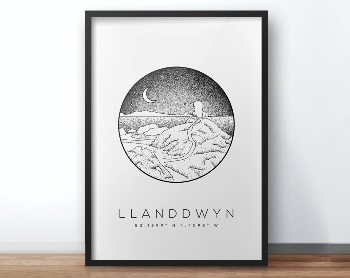 Llanddwyn Wales Travel Poster, Dotwork Landscape - Image 2