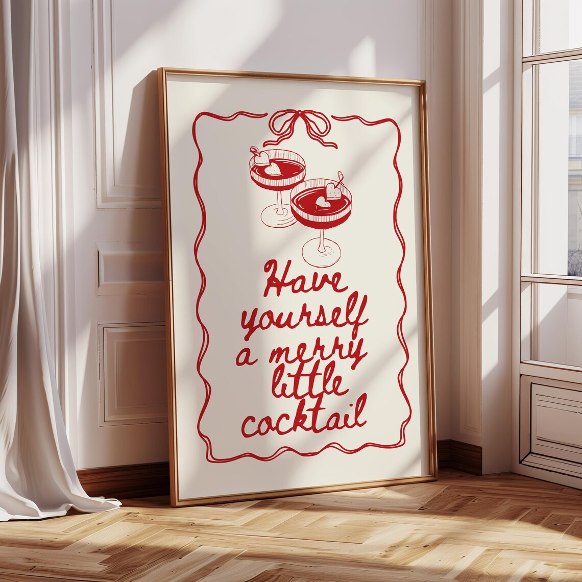 Have Yourself a Merry Little Cocktail Poster Red Line Art Holiday Bar Art - Image 3
