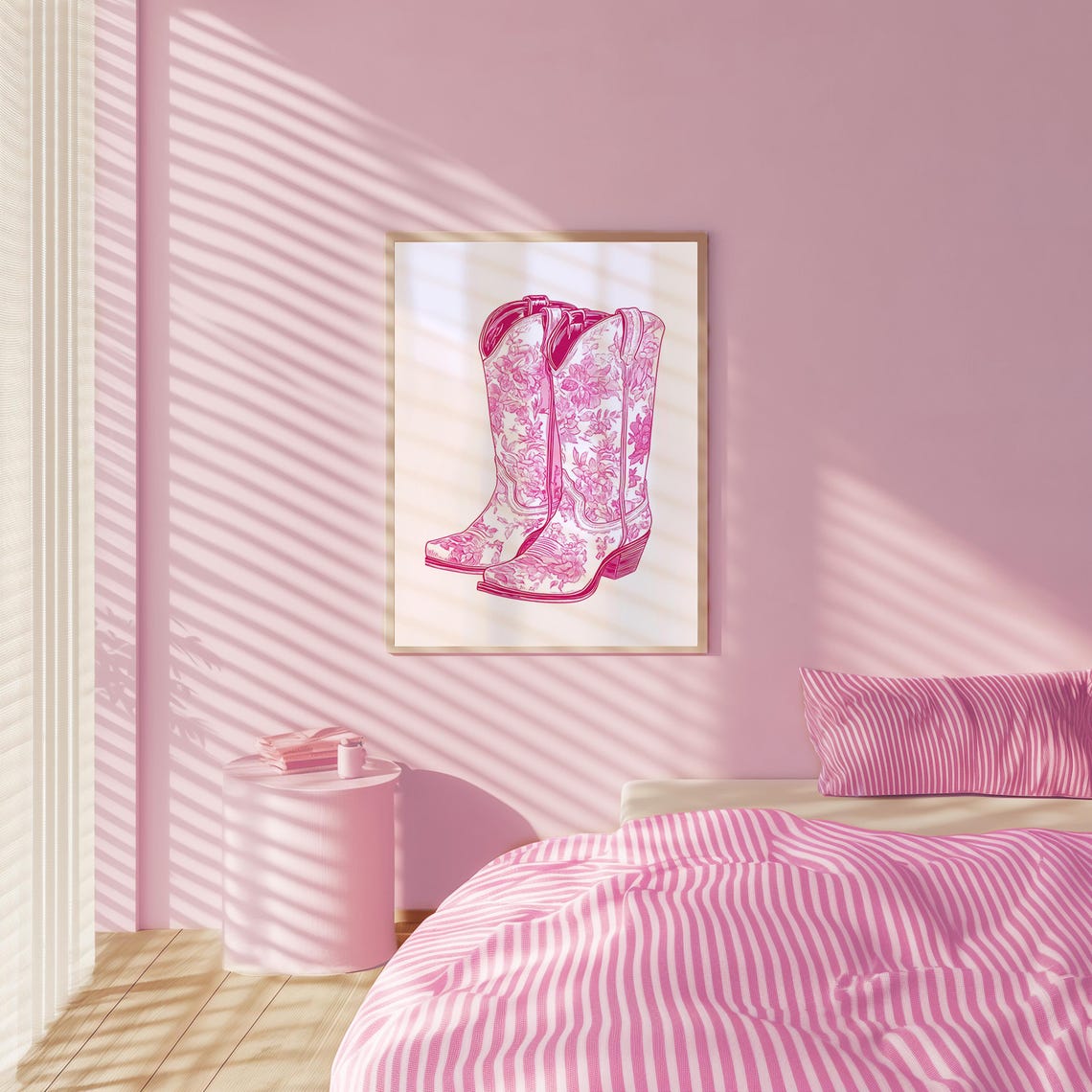 Pink Cowgirl Boots Print Cowgirlboots Wall Art Minimalist Pink Wall Art Poster Vintage Cowgirl Coastal Print Pink Cowboy Boots Print - Image 5