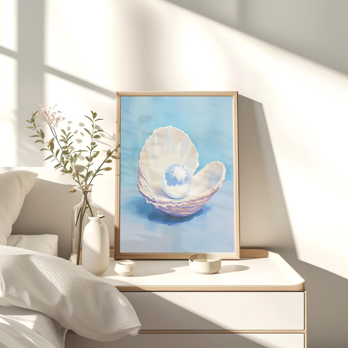 Disco Ball Pearl in Pastel Blue Painted Seashell Coastal Print - Image 2