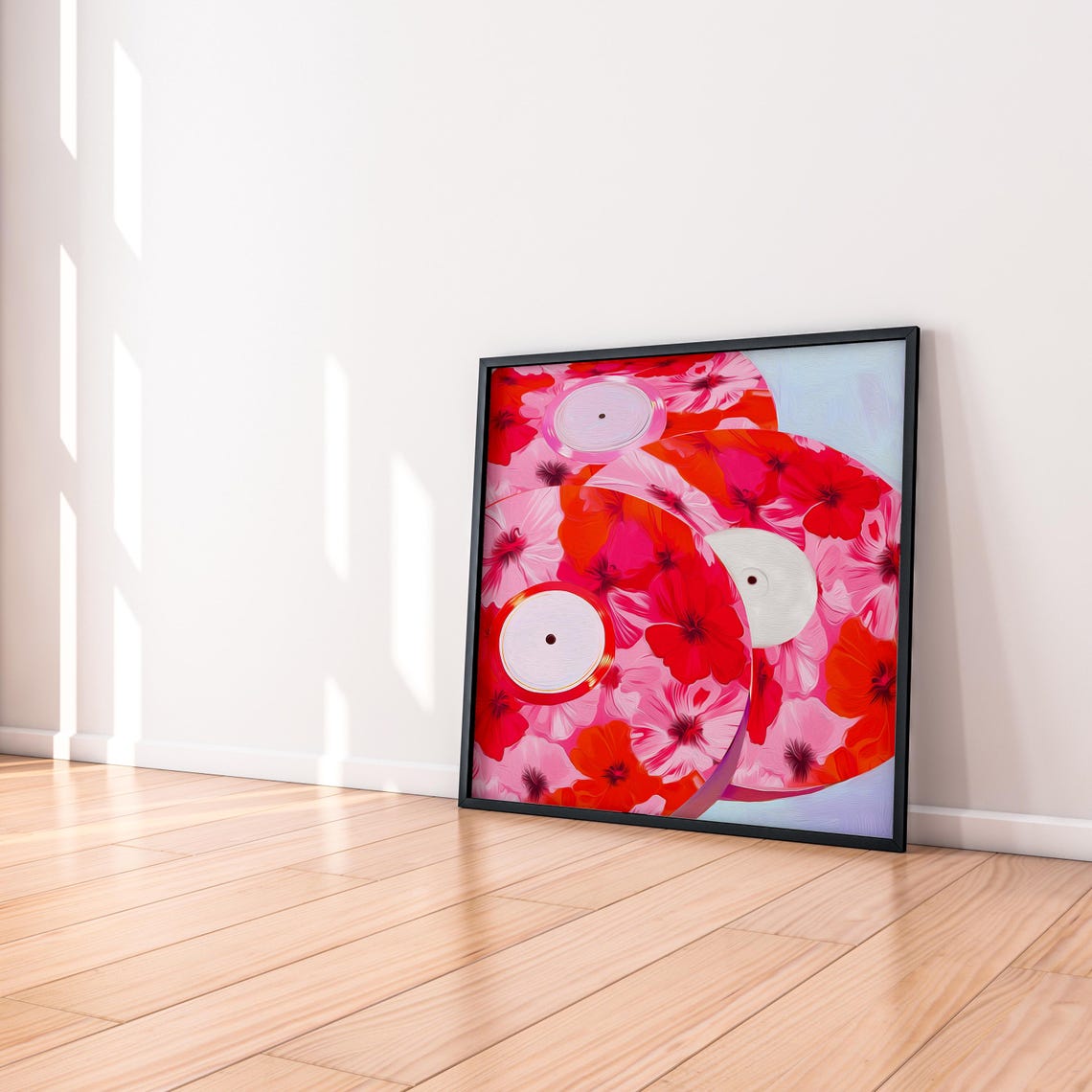 Floral Vinyl Records Pink Hibiscus Retro Music Lover Wall Art - Image 2
