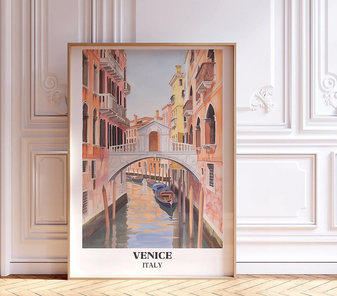 Venice Italy Bridge of Sighs Canal Gondolas Watercolor Poster - Image 5