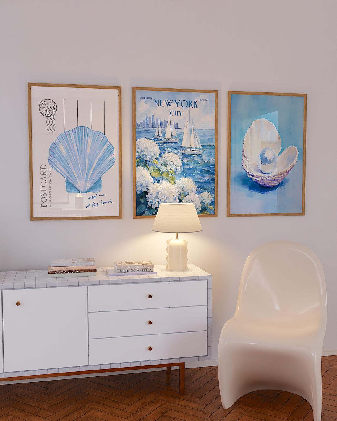 Disco Ball Pearl in Pastel Blue Painted Seashell Coastal Print - Image 5