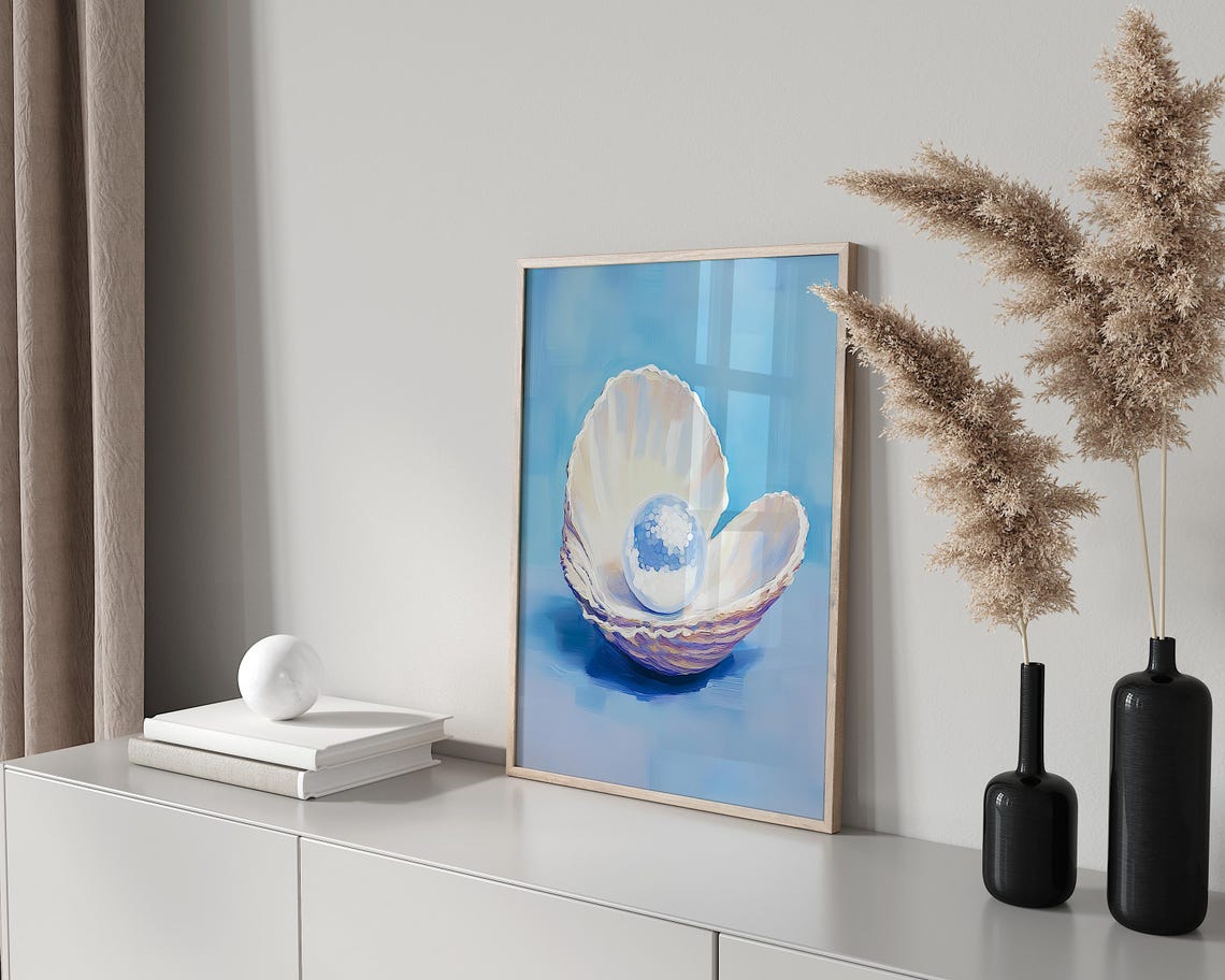 Disco Ball Pearl in Pastel Blue Painted Seashell Coastal Print - Image 4