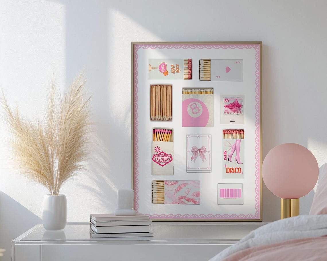 Pink Matchbox Collage Lace Border Coquette Trendy Aesthetic Poster - Image 3