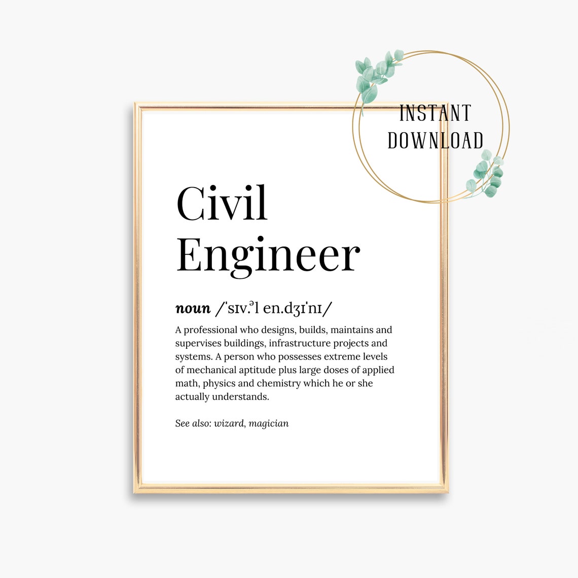 Civil Engineer Definition Serif Dictionary Funny Wizard Poster Gift - Image 2