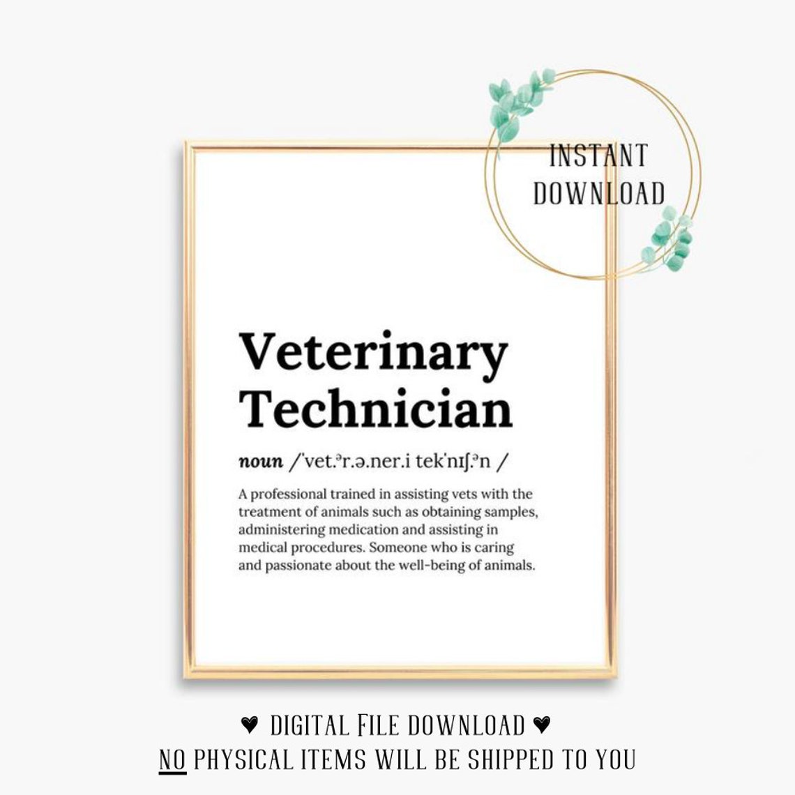 Veterinary Technician Definition Dictionary Serif Wall Poster Gift
