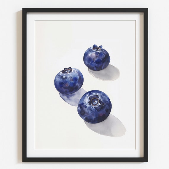 Blueberry Kitchen Wall Art, Watercolor Summer Print