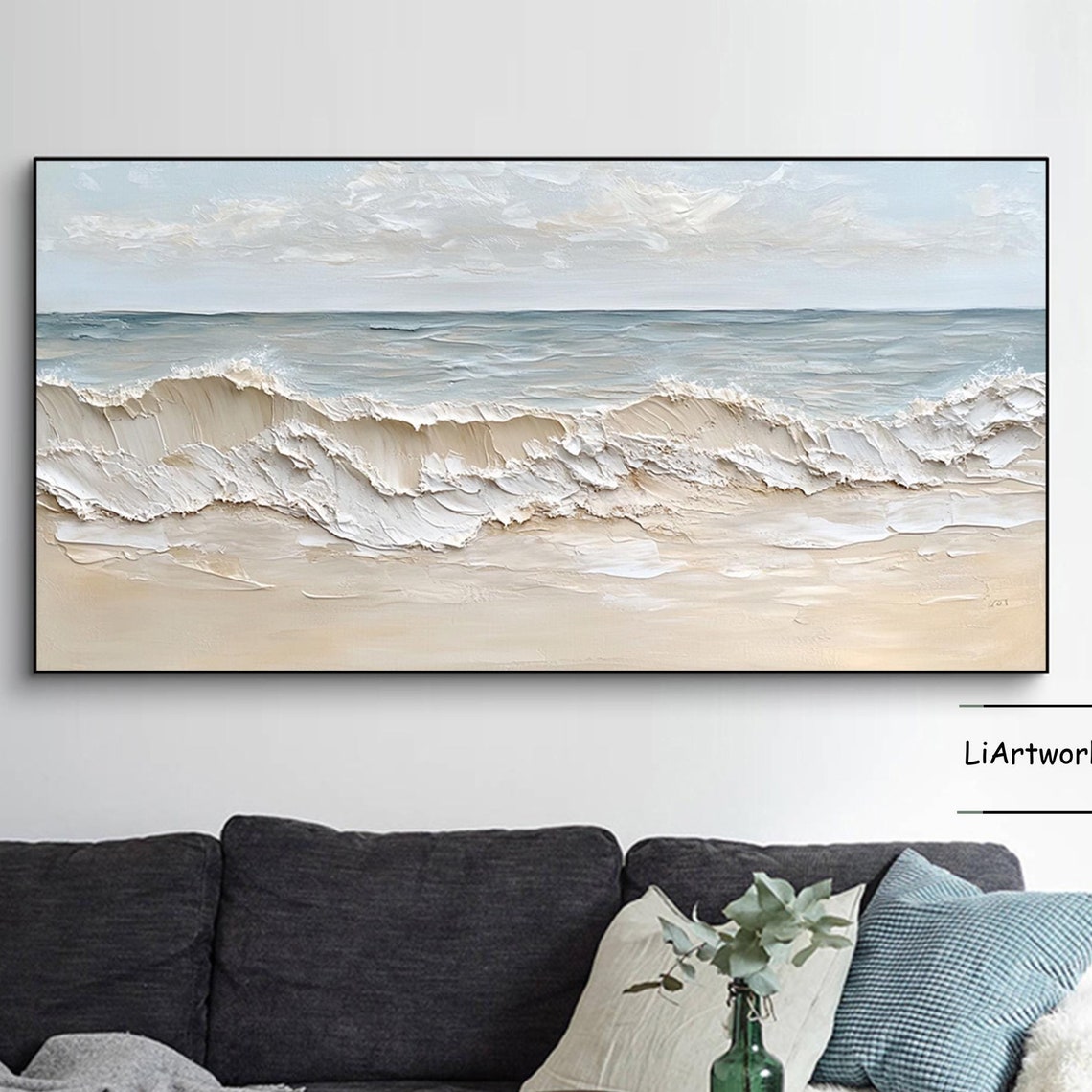 Muted Beige Ocean Wave Swell in Minimal Textured Seascape Poster