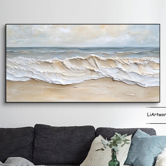 Soft Blue Ocean Wave Breaking Over Pale Sandy Shore Art Poster