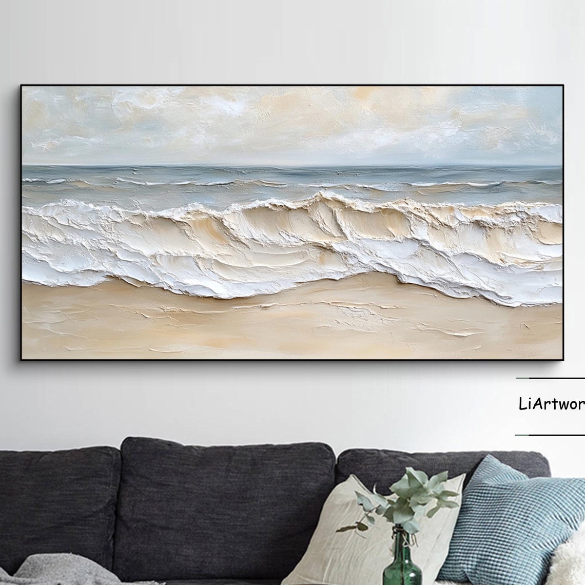 Soft Blue Ocean Wave Breaking Over Pale Sandy Shore Art Poster