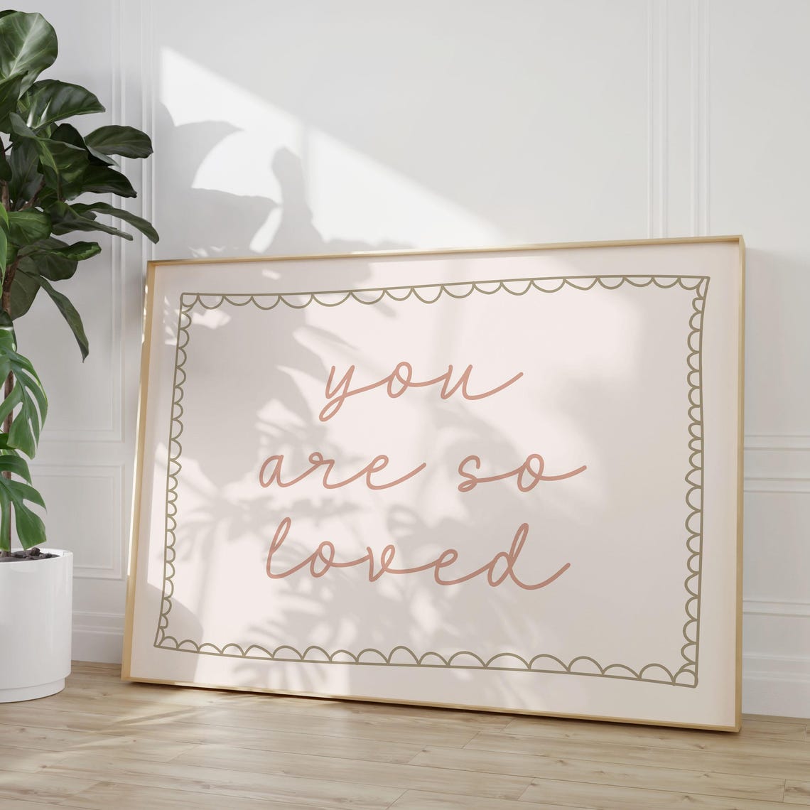 You Are So Loved Blush Script Scalloped Border Nursery Decor Poster