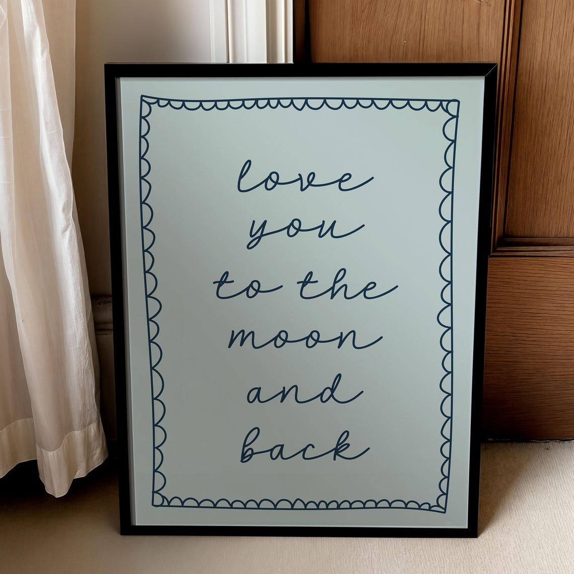 Love You To The Moon And Back Navy Script Nursery Quote Wall Poster