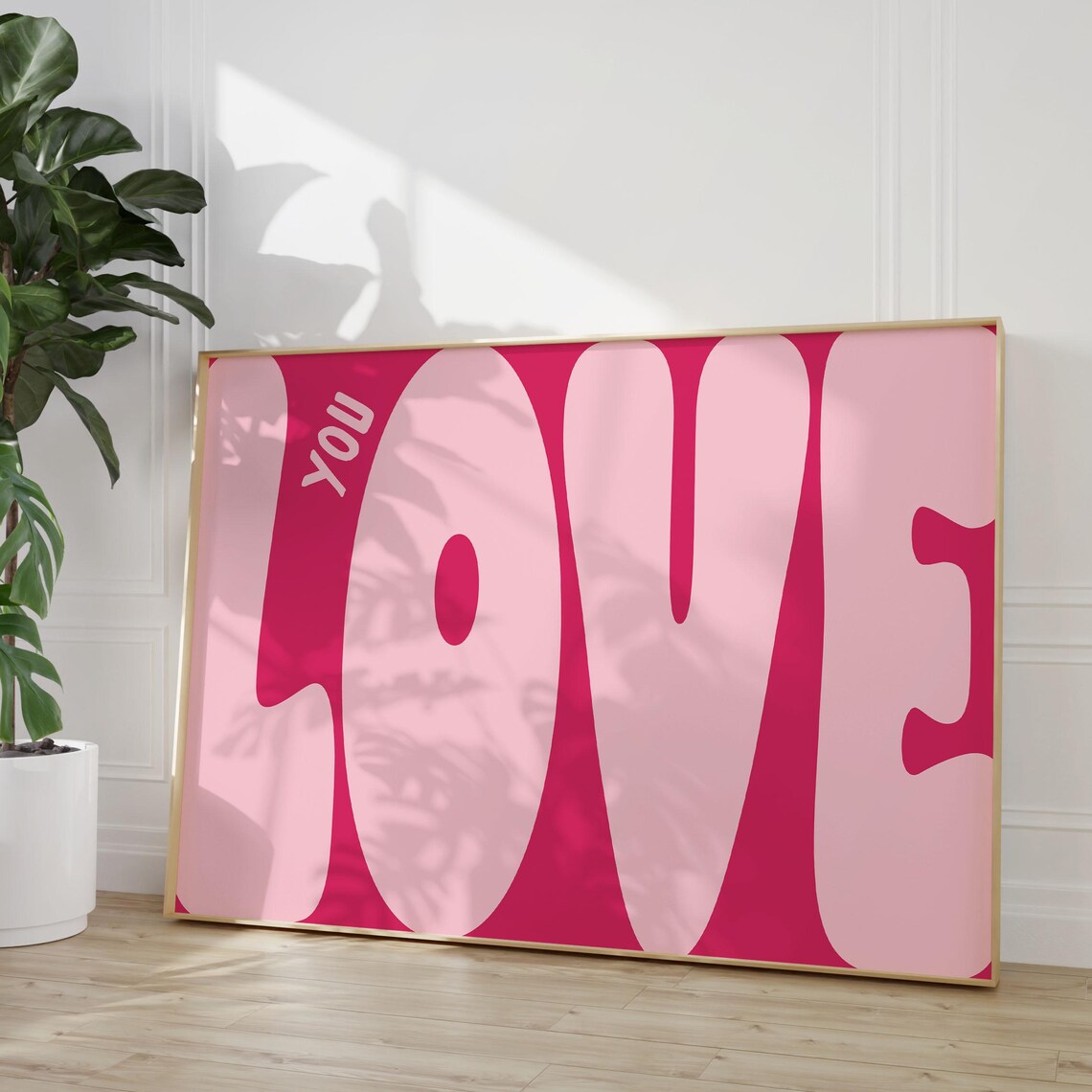 Love You Hot Pink Retro Groovy Typography Bedroom Decor Poster