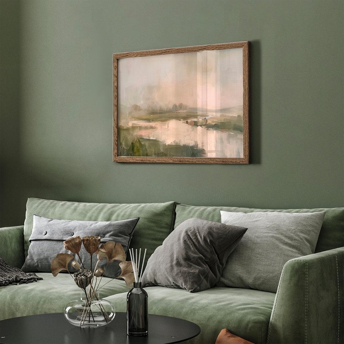 Abstract River Marsh Blush Pink Green Landscape Frame TV Wall Art - Image 4