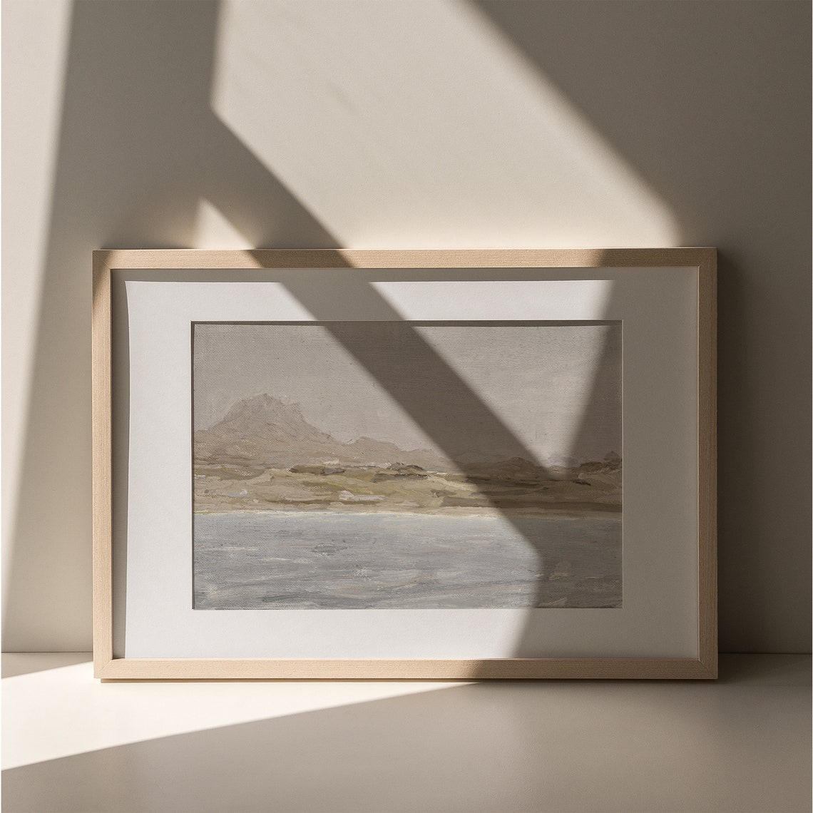 Tonal Muted Seascape With Hills Soft Neutral Coastal Art Poster - Image 4