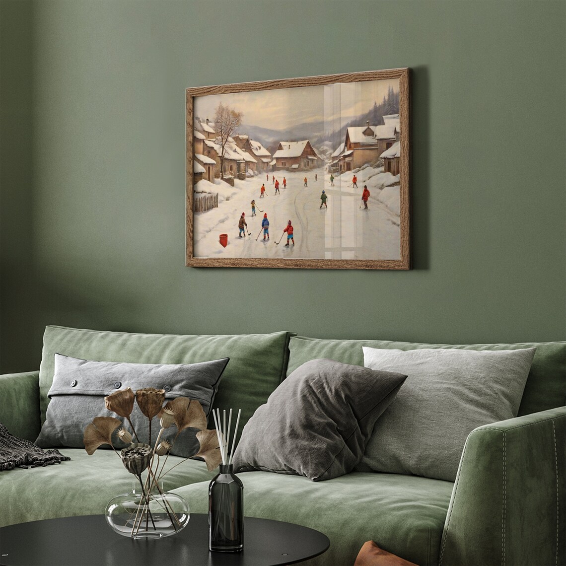Vintage Christmas Frame Tv Art Winter Village Frame Tv Holiday Screensaver Hockey Players Landscape Painting - Image 5