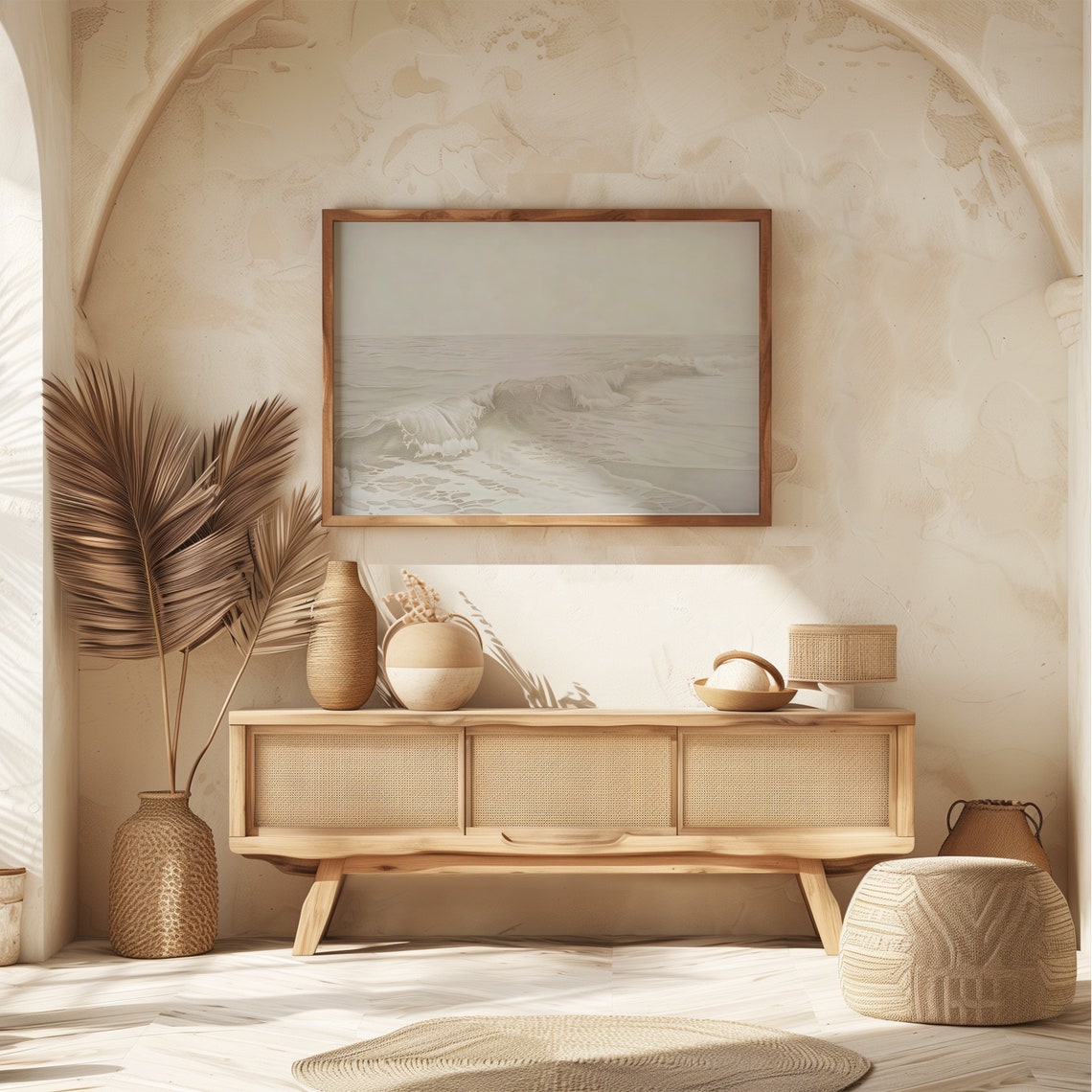 Minimalist Neutral Ocean Waves Painting Poster Calm Beach Decor - Image 6