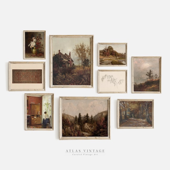 Vintage Fall Gallery Wall Set of 9 Antique Autumn Warm Tone Art Poster