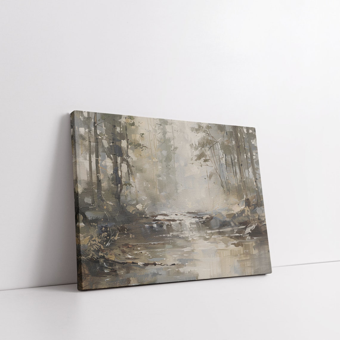 Dark Abstract River Landscape Vintage Muted Neutral Forest Poster - Image 6