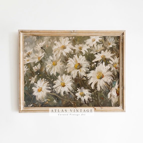 White Daisy Blooms Impressionist Oil Painting Garden Flower Poster
