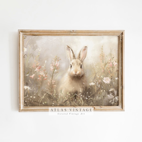 Vintage Easter Bunny Wildflower Meadow Soft Pastel Spring Rabbit Poster
