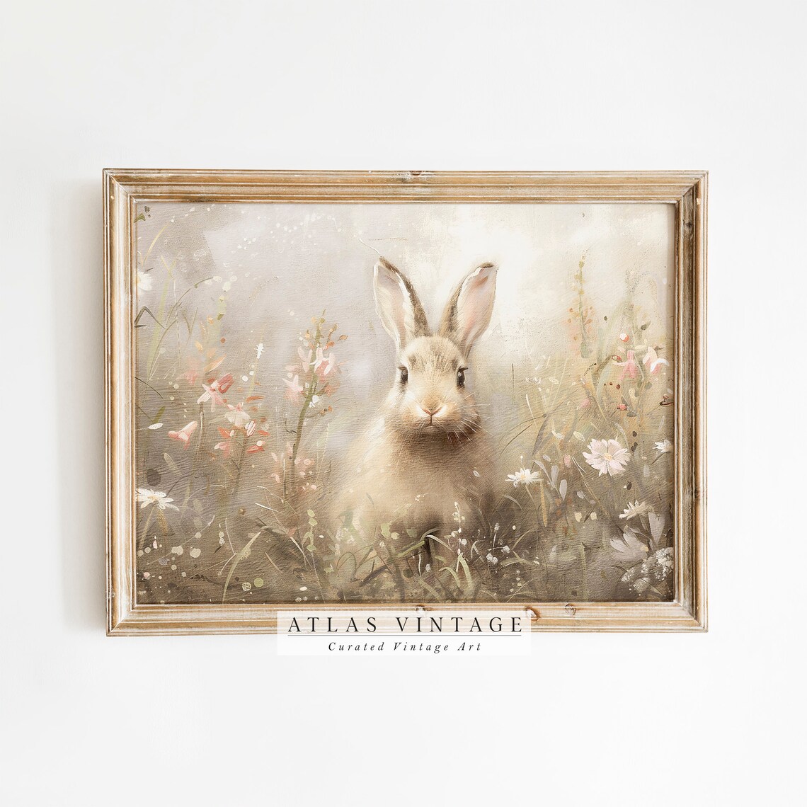 Vintage Easter Bunny Wildflower Meadow Soft Pastel Spring Rabbit Poster