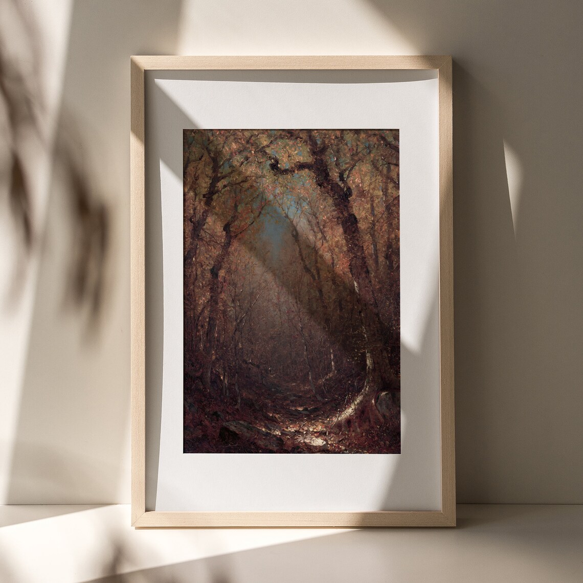 Moody Dark Autumn Forest Oil Painting Print Vintage Fall Landscape Rustic - Image 5