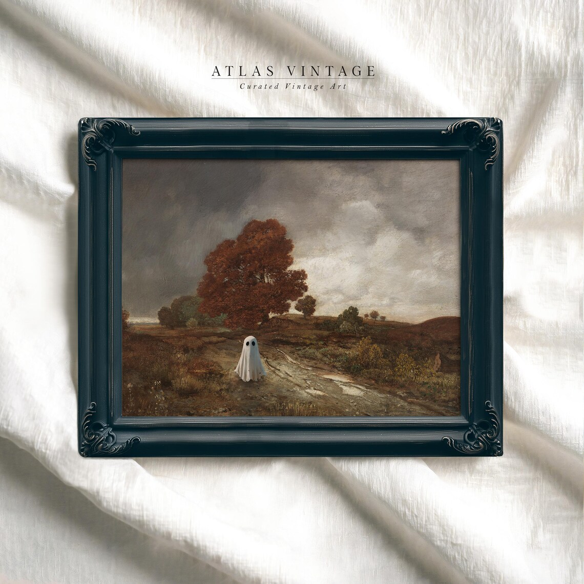 Lone Sheet Ghost Stormy Autumn Moor Dark Moody Halloween Landscape Poster - Image 2