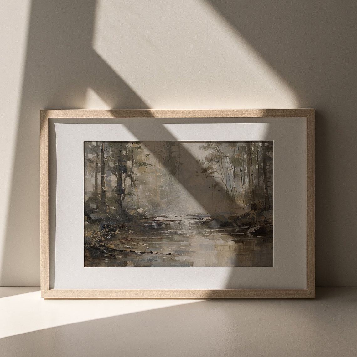 Dark Abstract River Landscape Vintage Muted Neutral Forest Poster - Image 5