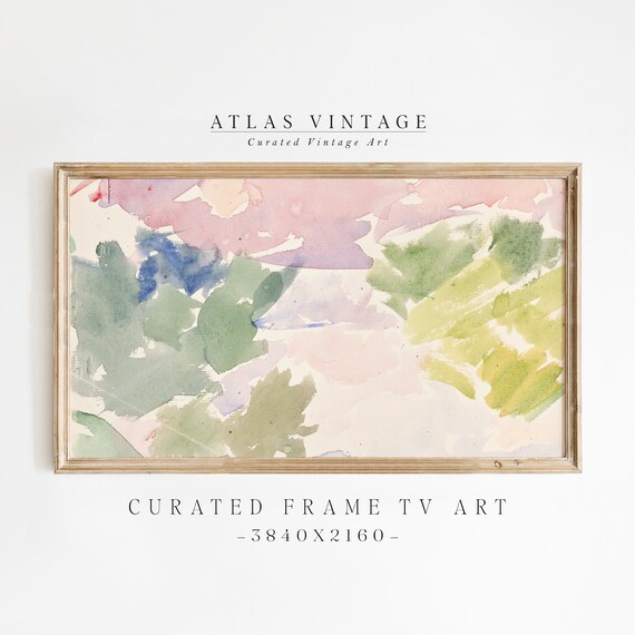 Pastel Abstract Watercolor Landscape Soft Pink Green Frame TV Wall Art