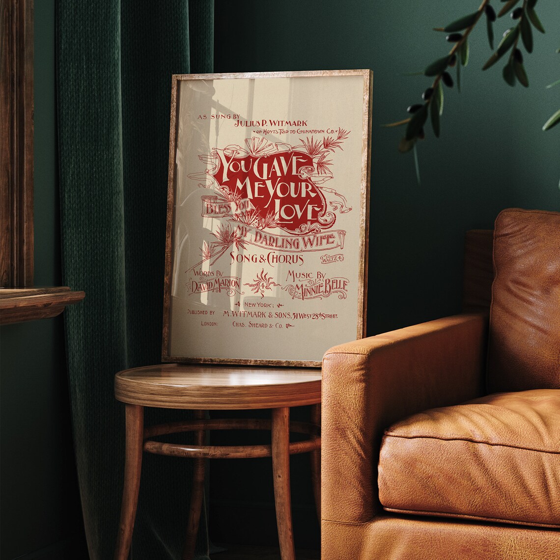 You Gave Me Your Love Vintage Sheet Music Cover Red Lettering Poster - Image 7