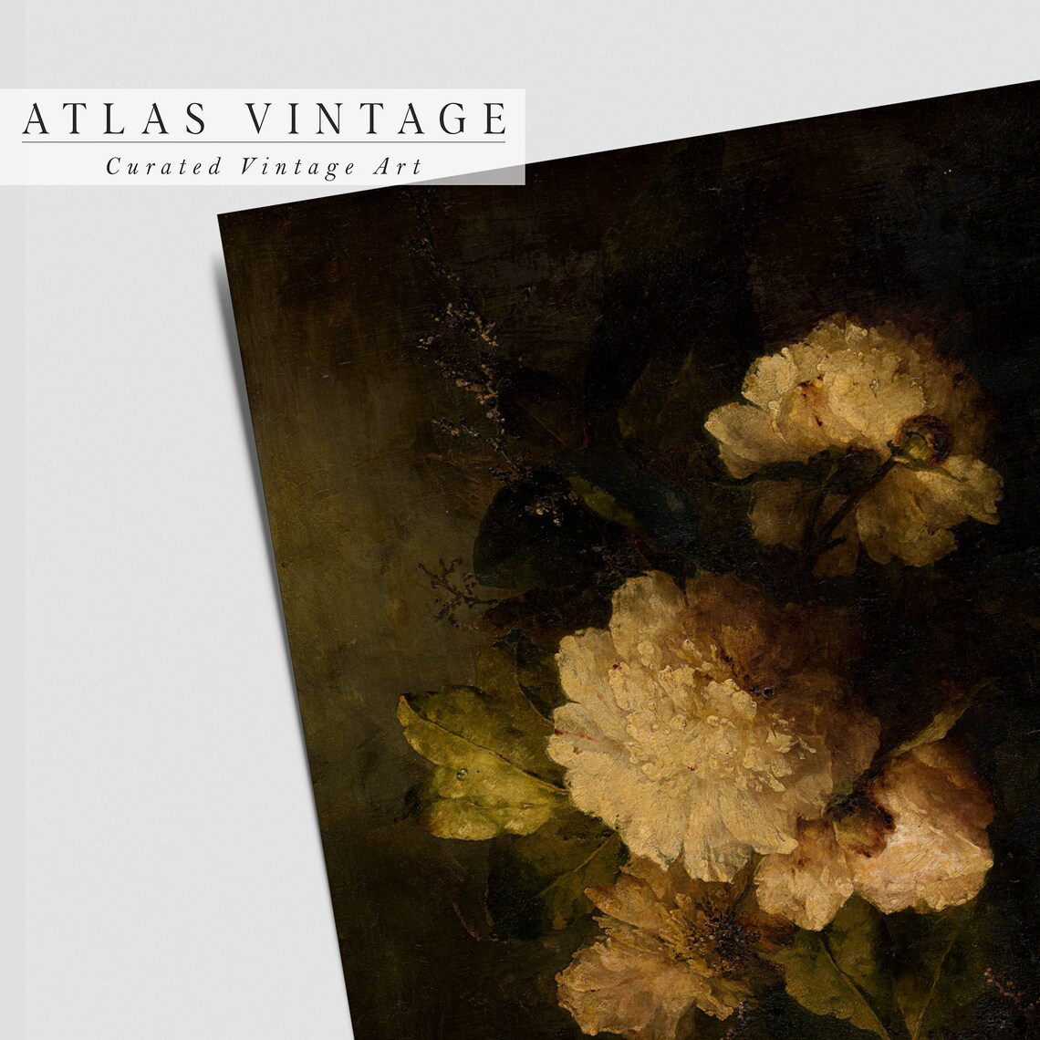 Dark Antique Peony Still Life Moody Floral Oil Painting Print - Image 3