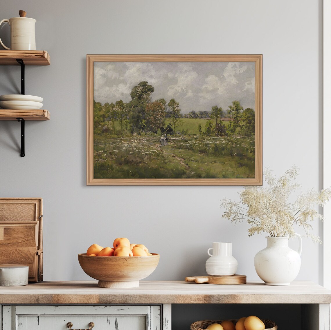Vintage Spring Meadow Landscape Trees Under Cloudy Sky Art Poster - Image 8