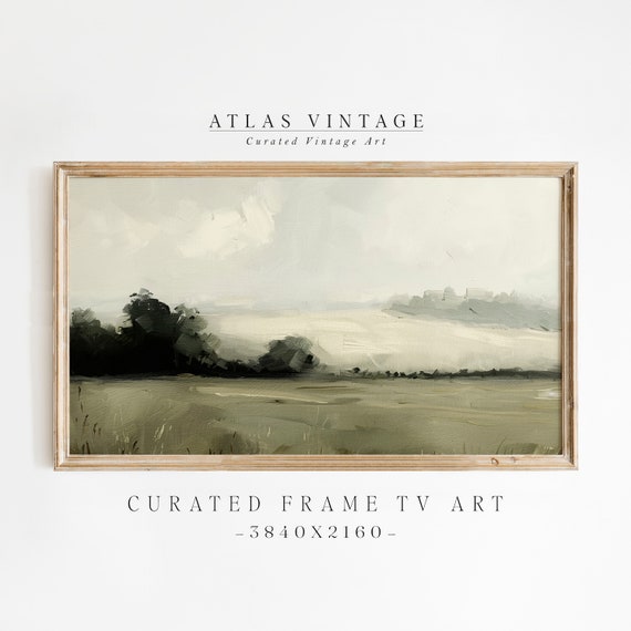 Moody Dark Landscape Spring Frame Tv Art Vintage Summer Field Frame Tv Country Pasture Scenery Tree Decor Rustic Earthy Painting