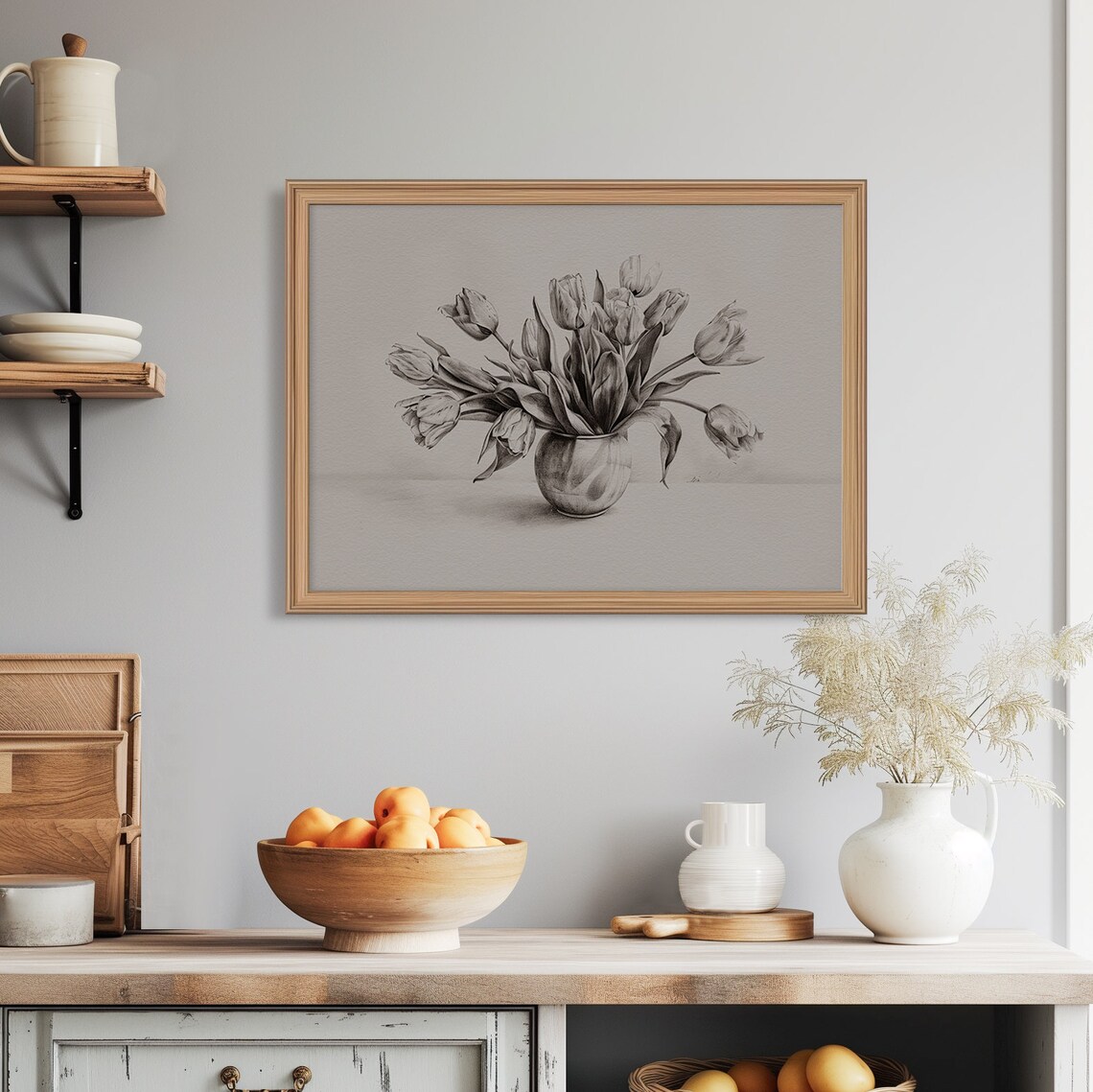 Vintage Tulip Bouquet Sketch Print Monochrome Pencil Drawing Neutral Floral Art - Image 8