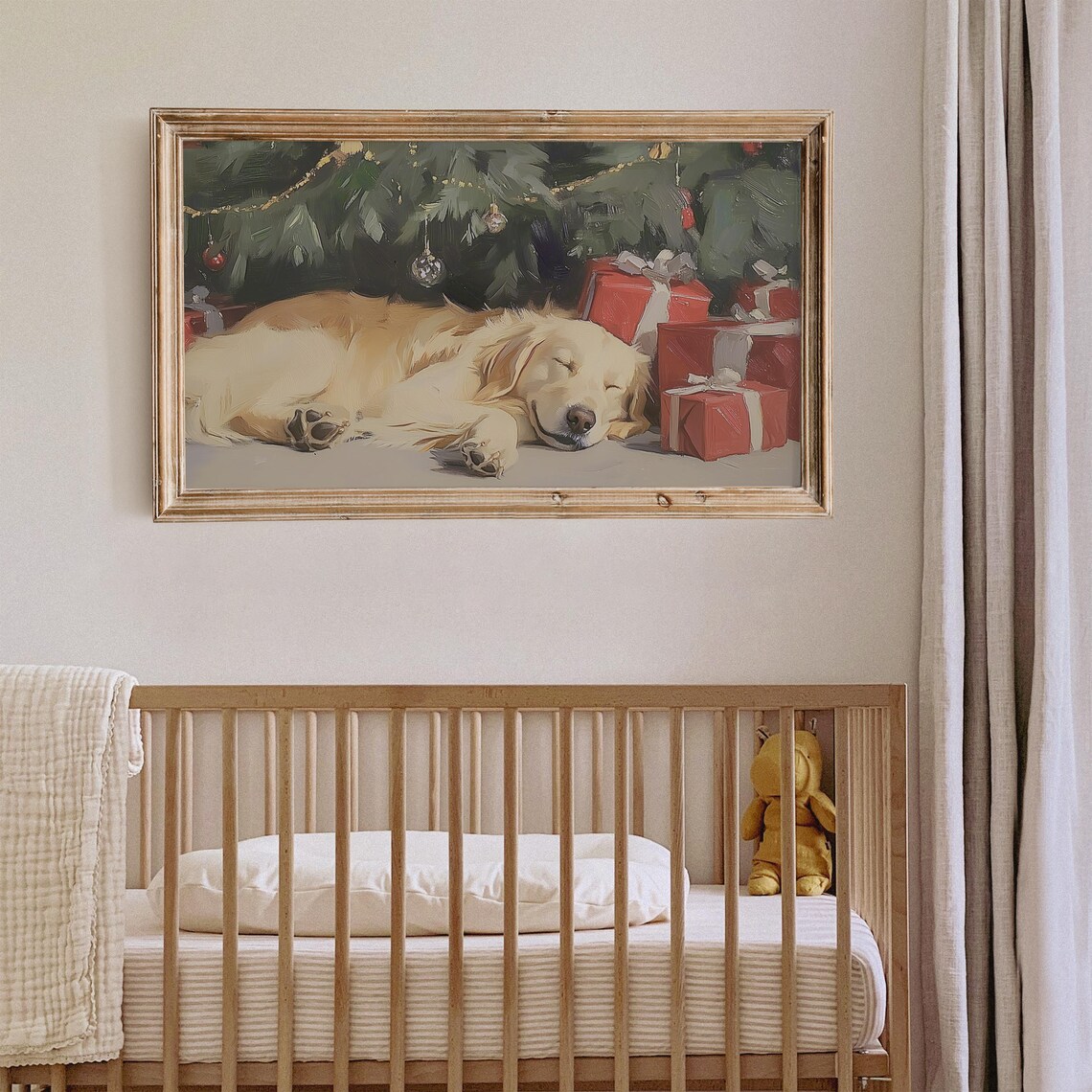 Golden Retriever Sleeping Under Christmas Tree Holiday Dog Poster - Image 7