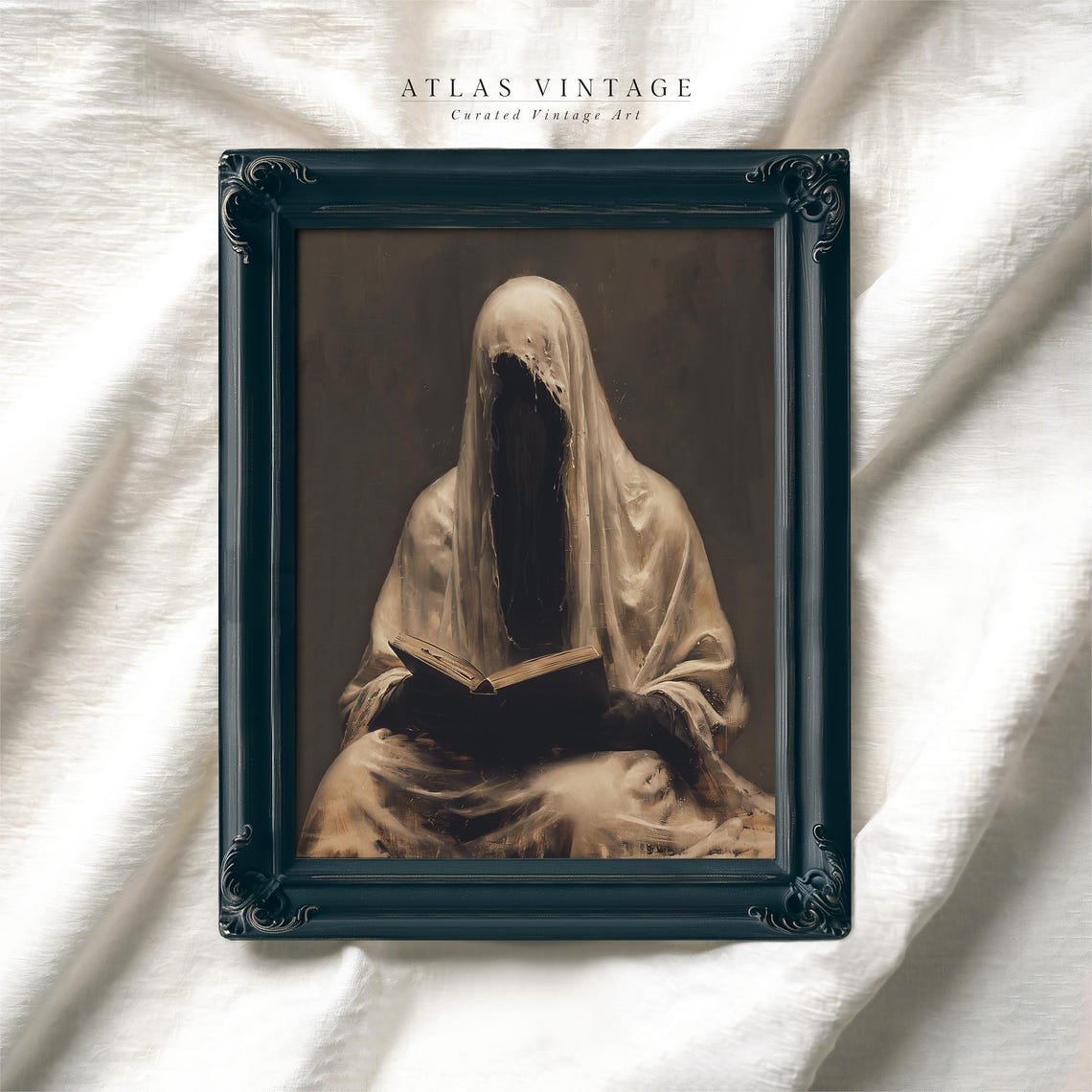 Veiled Ghost Reading Book Dark Spooky Gothic Portrait Art Poster - Image 7