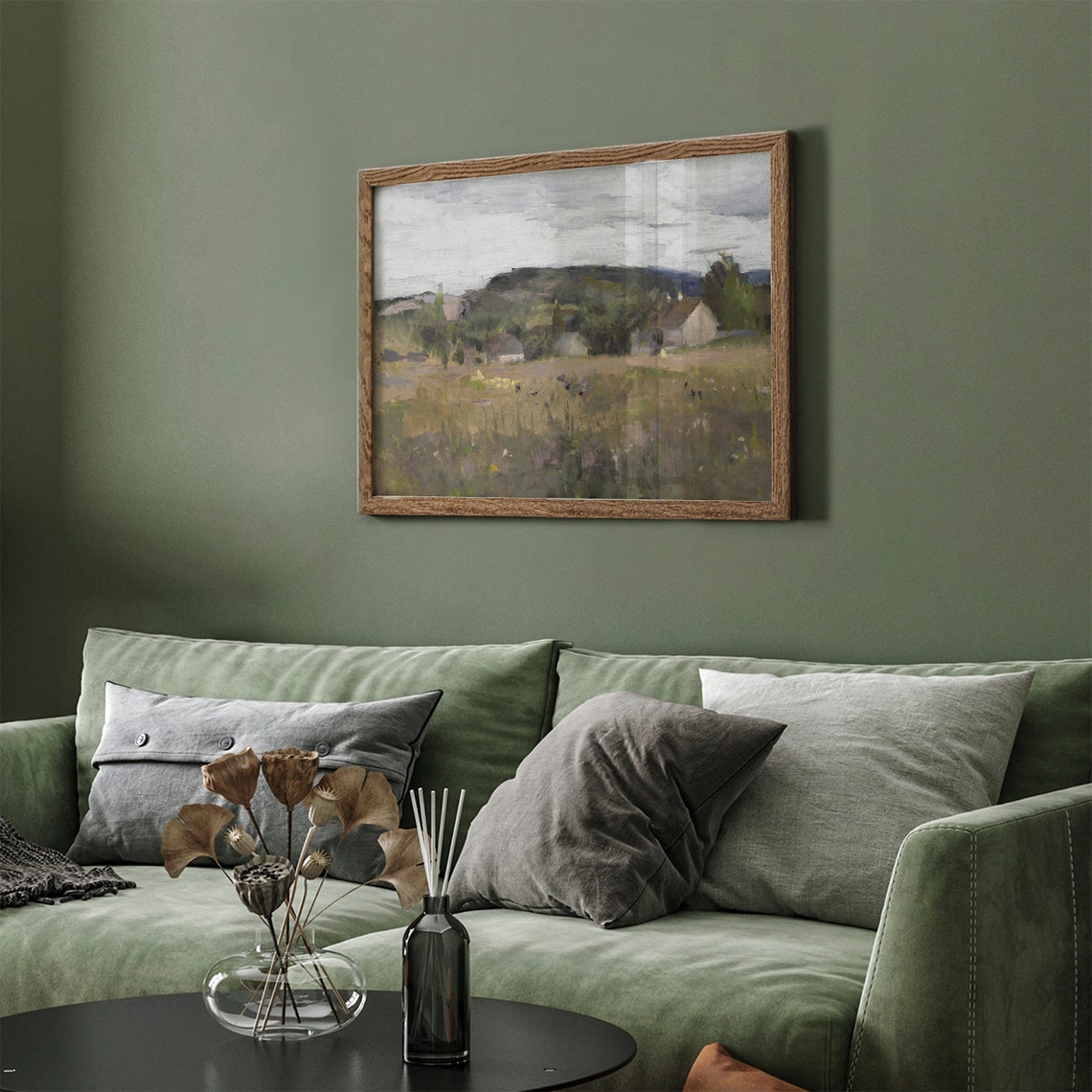 Vintage Village Below Green Hill Rustic Countryside Houses Art Poster - Image 5