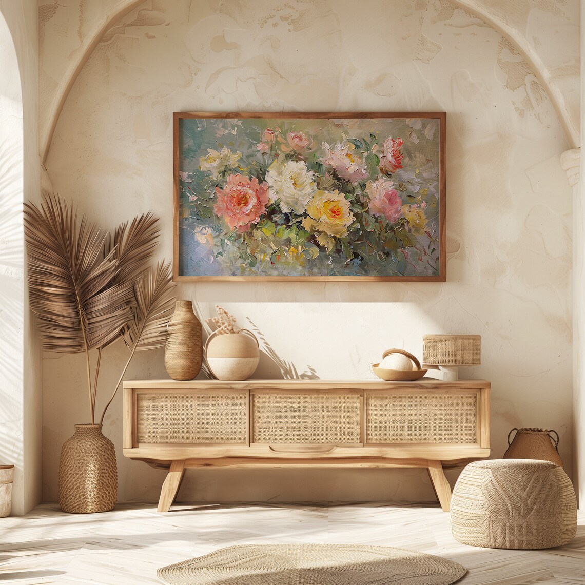 Impressionist Rose Bouquet Vintage Floral Painting French Country Print - Image 5