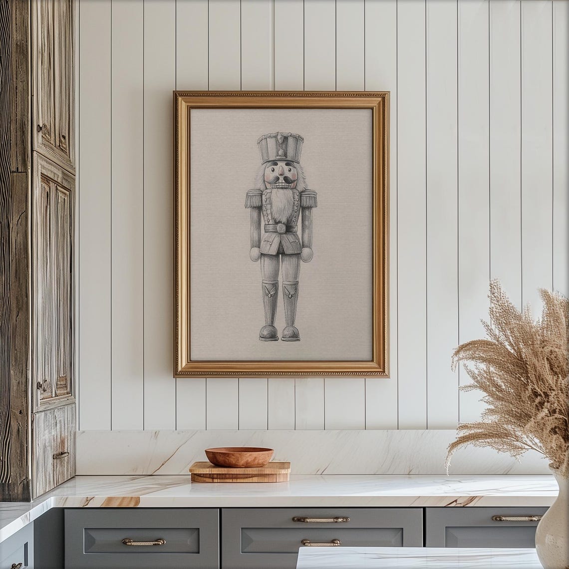 Vintage Christmas Nutcracker Drawing Neutral Winter Sketch Poster - Image 3