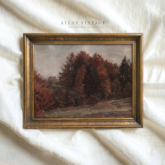 Moody Autumn Trees Painting Dark Red Foliage Fall Forest Poster