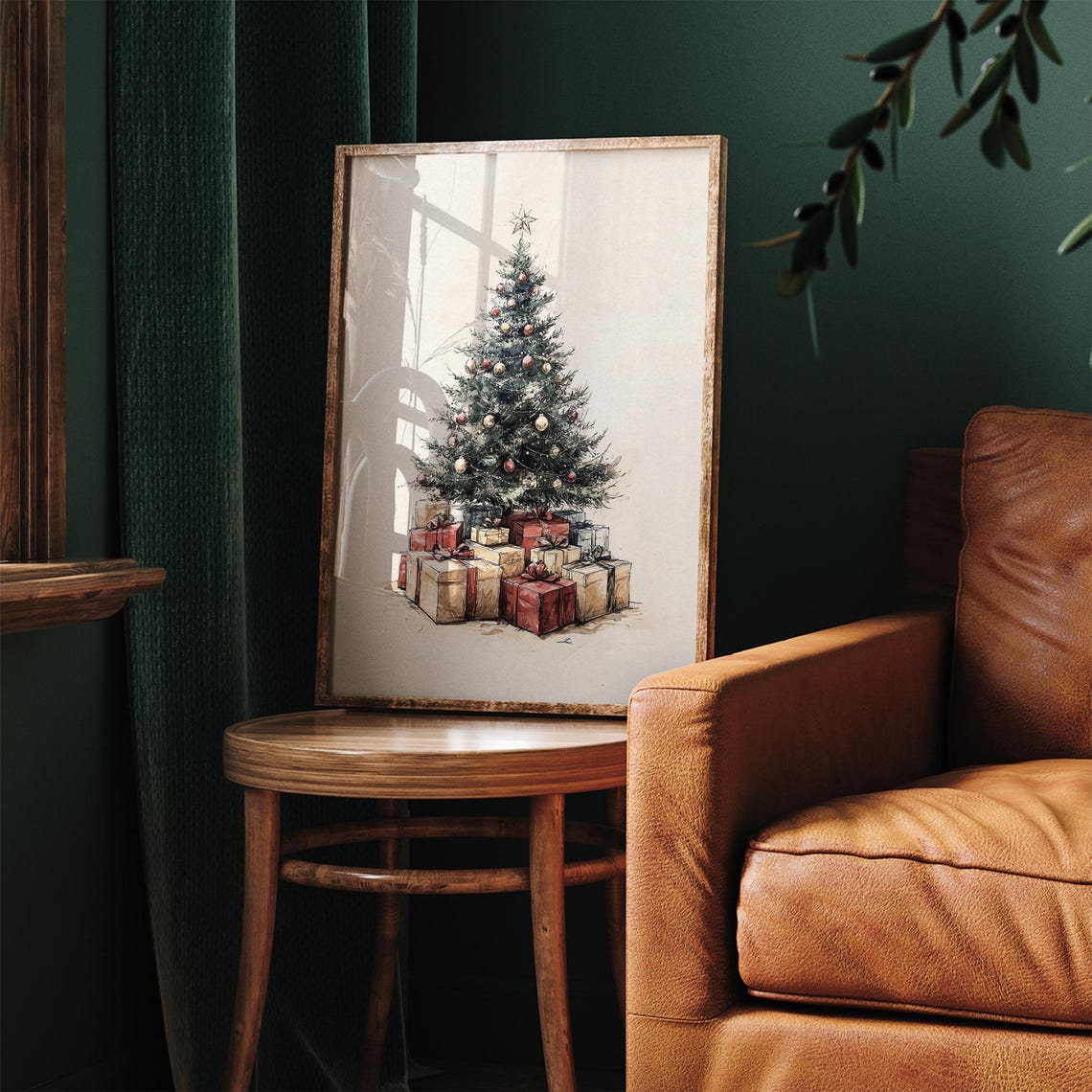 Vintage Christmas Tree With Gifts Sketch Neutral Pine Tree Poster - Image 2