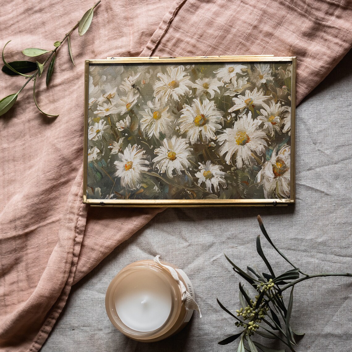 White Daisy Blooms Impressionist Oil Painting Garden Flower Poster - Image 5