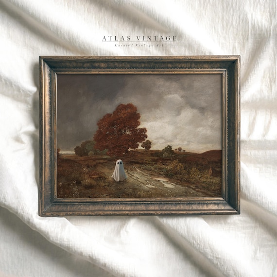 Lone Sheet Ghost Stormy Autumn Moor Dark Moody Halloween Landscape Poster