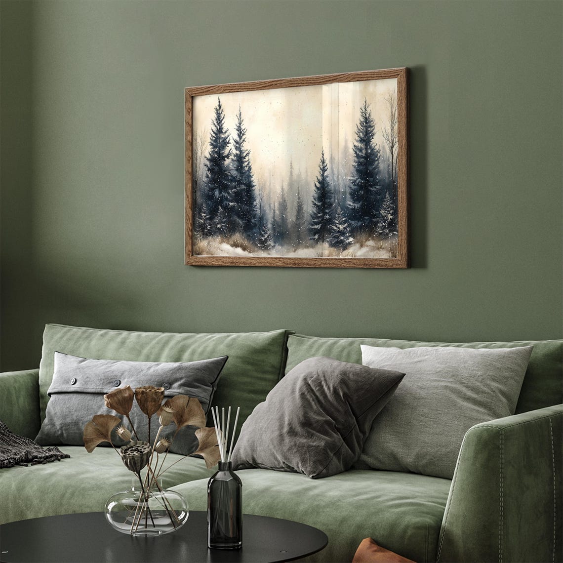 Misty Snowy Pine Forest Frame TV Art Winter Trees Falling Snow Poster - Image 6