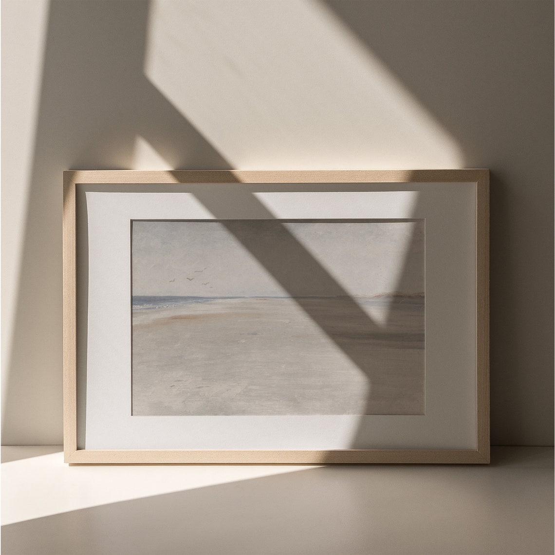Misty Neutral Beach Painting Distant Birds Minimal Coastal Poster - Image 5